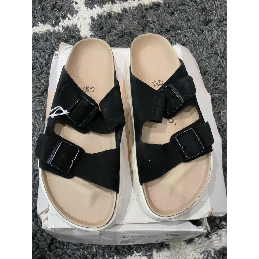 Birkenstock  Arizona Papillio Chunky Black Suede Microfiber Footbed Size 41